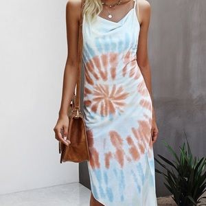 V Neck Irregular Strappy Printed Dress